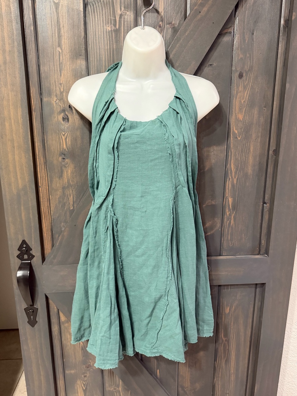 Free People Free-Est Sleeveless Halter mini Dress in Dusty Teal Green Medium
